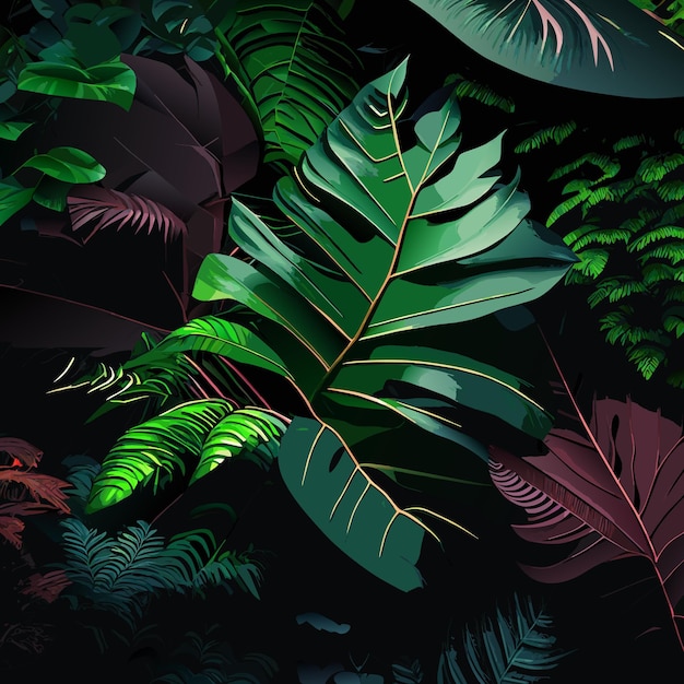 Plik wektorowy tropikalny las z kwadratową ramą na czarnym tle