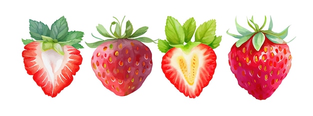 Truskawka Akwarela Owoce Ręcznie Malowane Warzywa świeże Owoce Lato Na Białym Tle Ilustracja Wektora Czerwonych Owoców Jagodowych