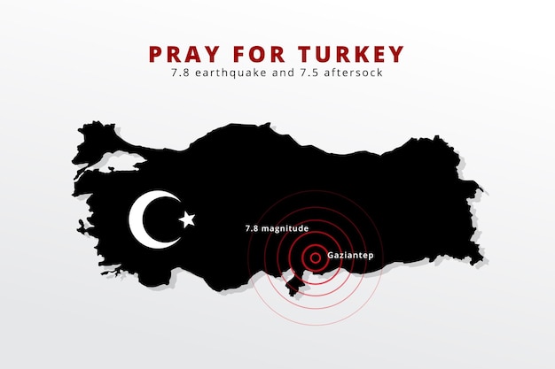 Plik wektorowy trzęsienie ziemi w turcji. módlcie się za turcję centralna mapa wstrząsów dotkniętych trzęsieniem ziemi