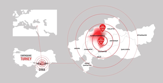 Plik wektorowy trzęsienie ziemi w turcji. poważne trzęsienia ziemi we wschodniej turcji 6 lutego 2023 r.