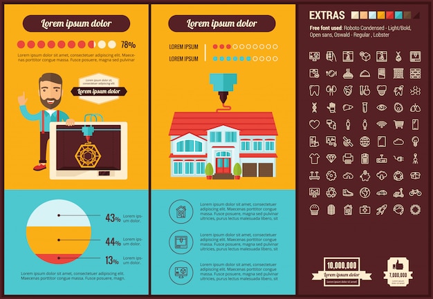 Trzy D Druku Płaskiego Projekta Infographic Szablon I Ikony Ustawiać