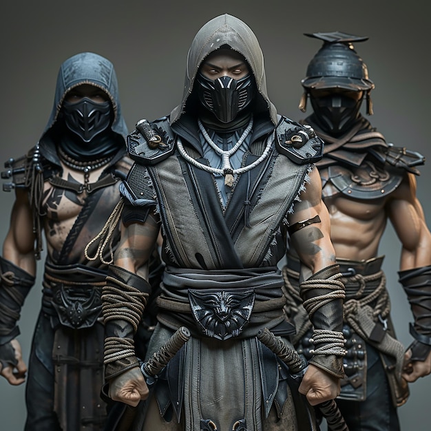 Plik wektorowy trzy główne postacie ninja z mortal kombat x