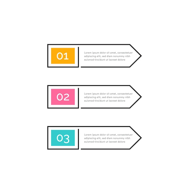 Trzy Kroki Kolorowe Przyciski Z Cyframi I Tekstem W Ramce Konspektu W Prawo Strzałki Infografiki Projekt