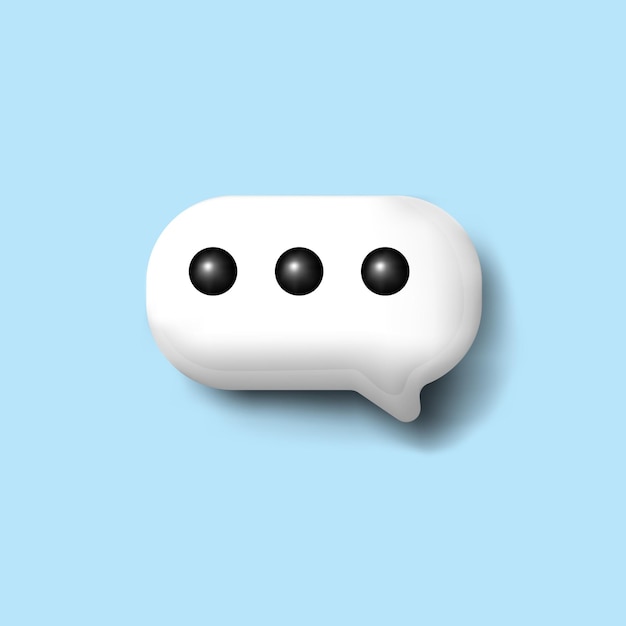 Trzy kropki w dymku mówiąc symbol emocji ikona 3d na niebieskim tle