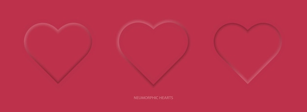 Trzy serca w stylu neumorphic na purpurowym tle Kartkę z życzeniami Walentynki