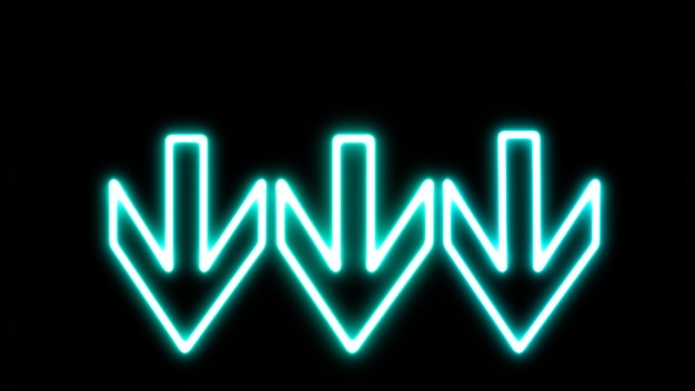 Plik wektorowy trzy świecące w dół znaki neonowe ustawić symbol kierunku strzałki trzy neonowe w dół znak strzałki kierunek znak drogowy koncepcja nawigacji vector illustration