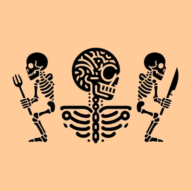 Plik wektorowy trzy szkielety z nożem w ręku.