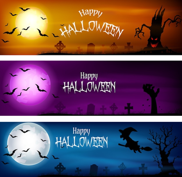 Trzy zestawy banerów halloween