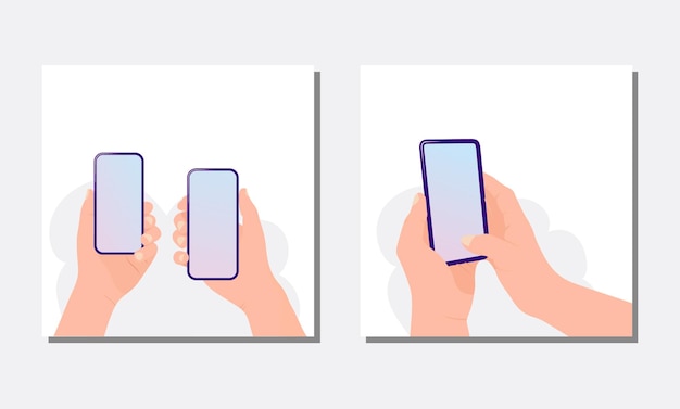 Plik wektorowy trzymając telefon w jednej ręce pusty ekran telefonu makieta edytowalny wektor szablonu smartfona