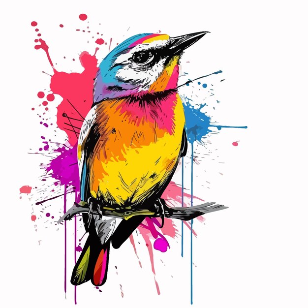 Plik wektorowy tshirt_design_brush_drawing_bird_with_color