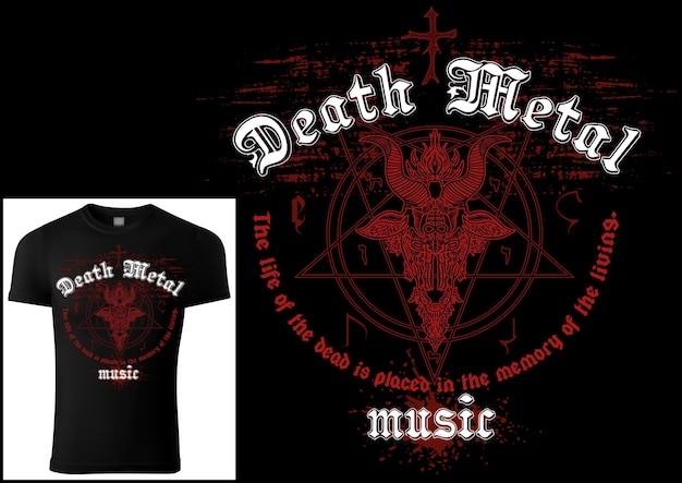 Plik wektorowy tshirt design death metal z czerwonym symbolem satanizmu i wzorem grunge