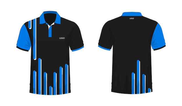 Tshirt Polo niebieski i czarny szablon do projektowania na białym tle ilustracji wektorowych eps 10