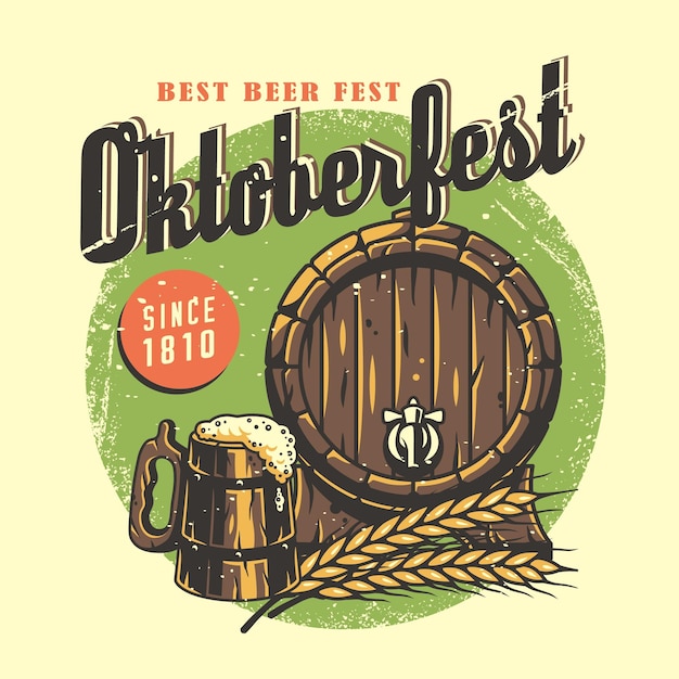 Tshirt Z Nadrukiem Rzemieślniczym Kufel Do Piwa Lager Z Pianką Drewniana Beczka I Jęczmień Na Bawarski Oktoberfest