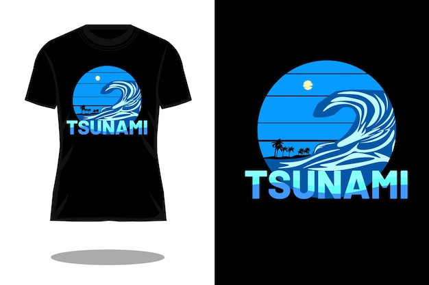 Tsunami Sylwetka Retro Projekt Koszulki