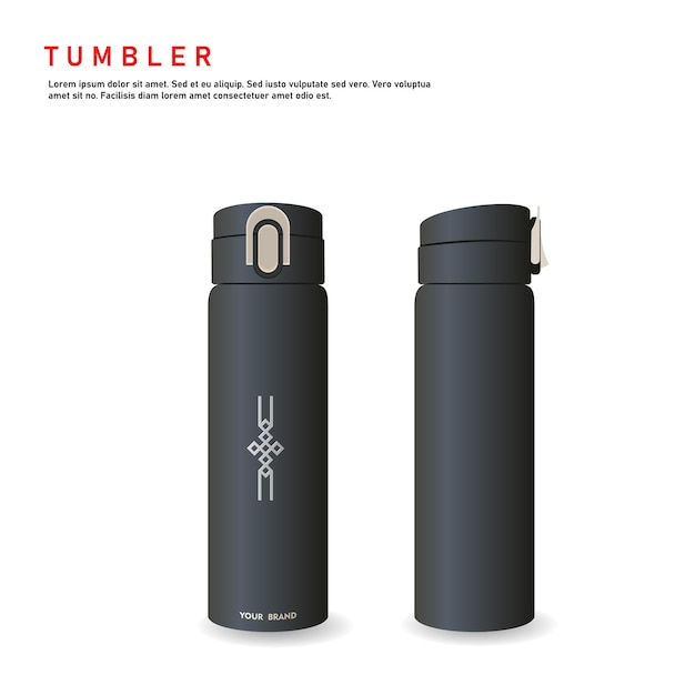 Tumbler makieta aluminiowa butelka z czarnymi białymi kolorami realistyczny wektor makieta butelka wody