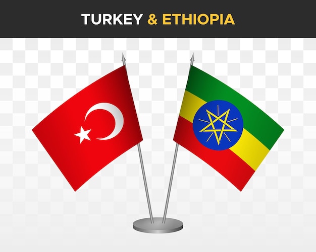 Turcja Vs Etiopia Flagi Biurko Makieta Na Białym Tle 3d Wektor Ilustracja Flagi Stołowe