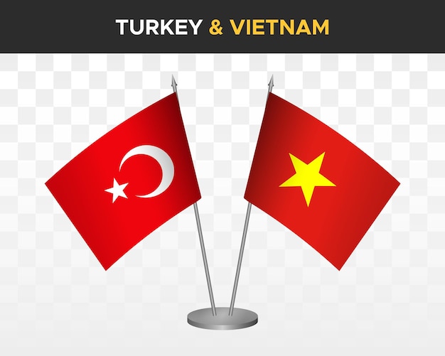 Turcja Vs Wietnam Flagi Na Biurko Makieta Na Białym Tle Na Biały 3d Wektor Ilustracja Flagi Stołowe