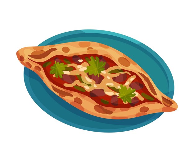 Plik wektorowy turkish pie pide rested on plate top view vector illustration