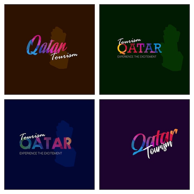 Turystyka Katar Typografia Logo Zestaw Tło