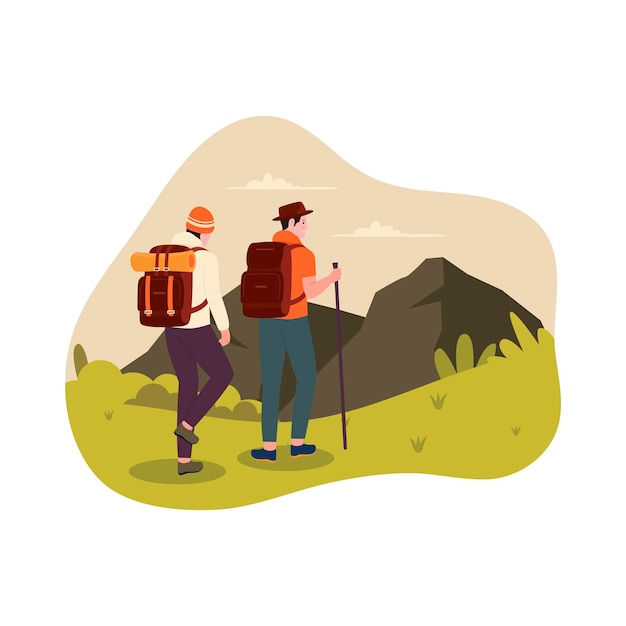 Turystyka Piesza I Trekking Ilustracja Koncepcja Projektu