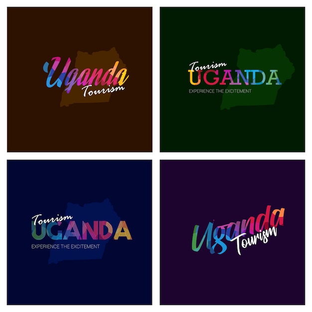 Plik wektorowy turystyka uganda typografia logo zestaw tło