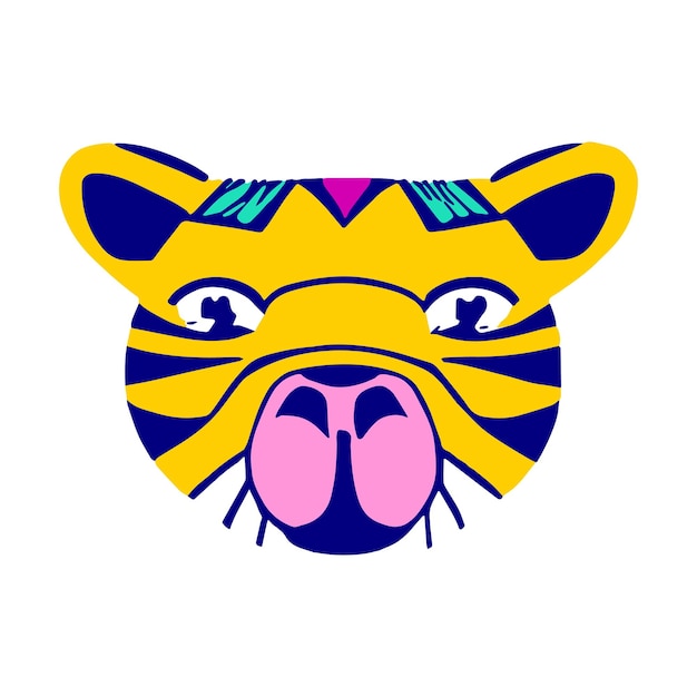 Twarz głowy tygrysa w stylu kreskówki Afryka totem maska wektor na białym tle Artystyczny współczesny druk Naturalne kolory Modny szablon do projektowania