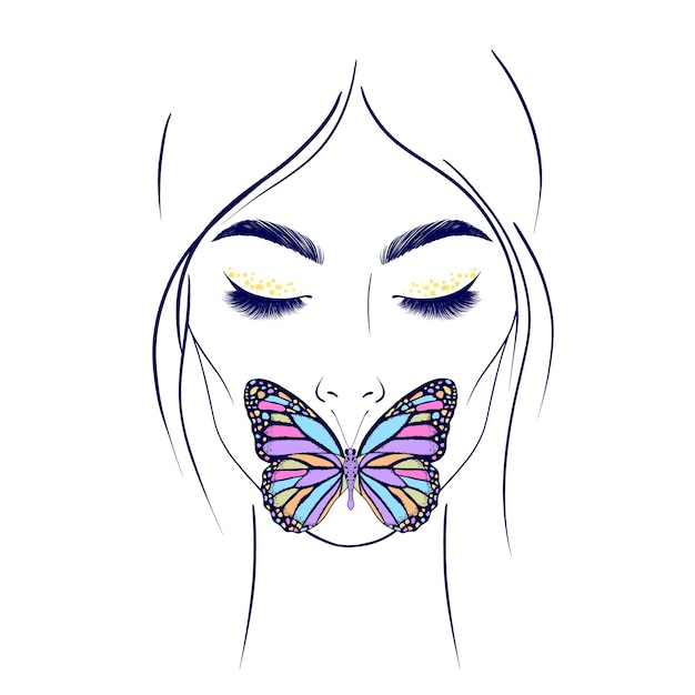 Plik wektorowy twarz kobiety i motyl