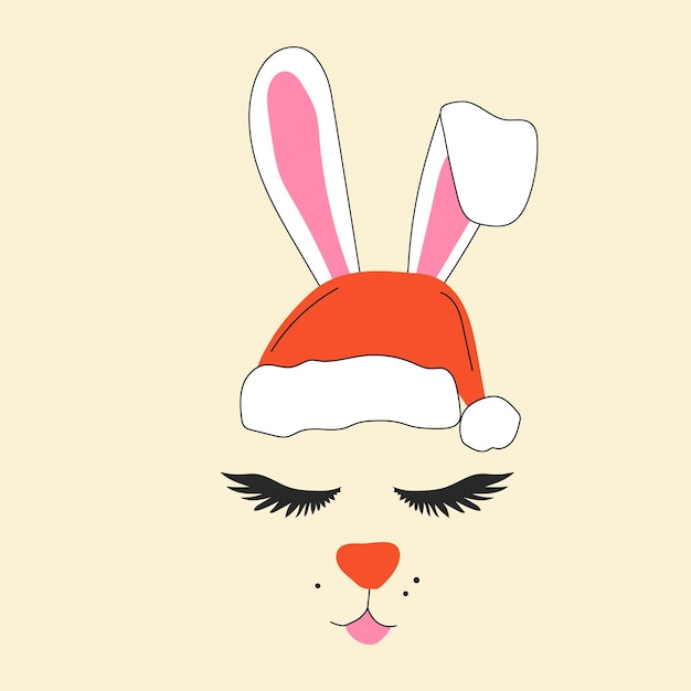 Plik wektorowy twarz ładny królik boże narodzenie z santas hat.vector w stylu cartoon.