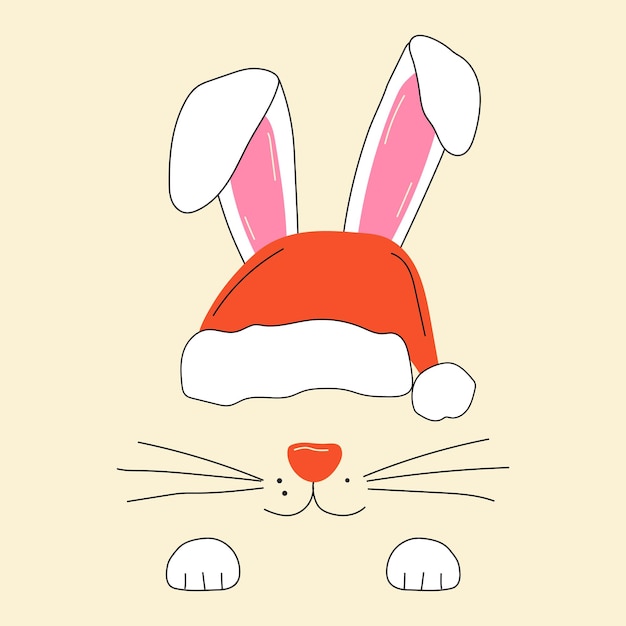 Twarz ładny Królik Boże Narodzenie Z Santas Hat.vector W Stylu Cartoon.