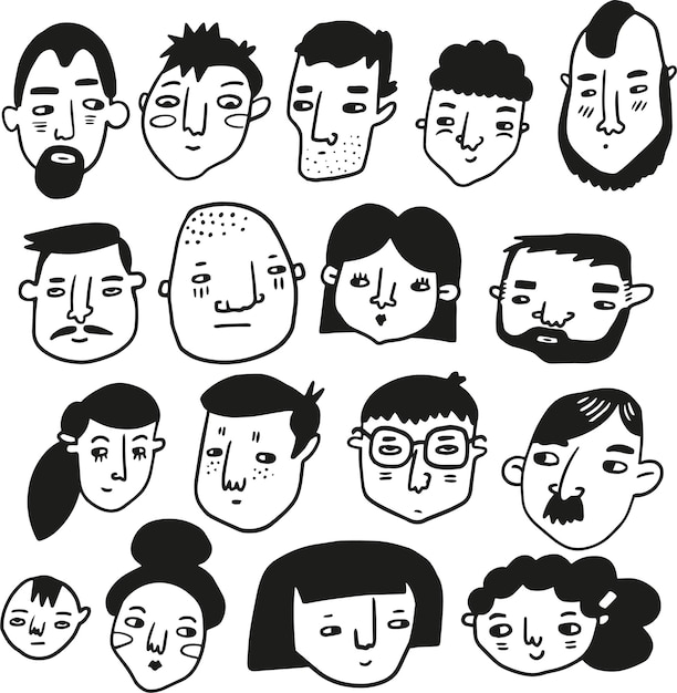 Plik wektorowy twarze doodle kolekcja