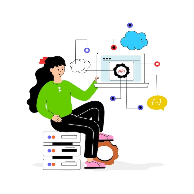 Twórca projektujący API gotowe do użycia ilustracji płaskiej