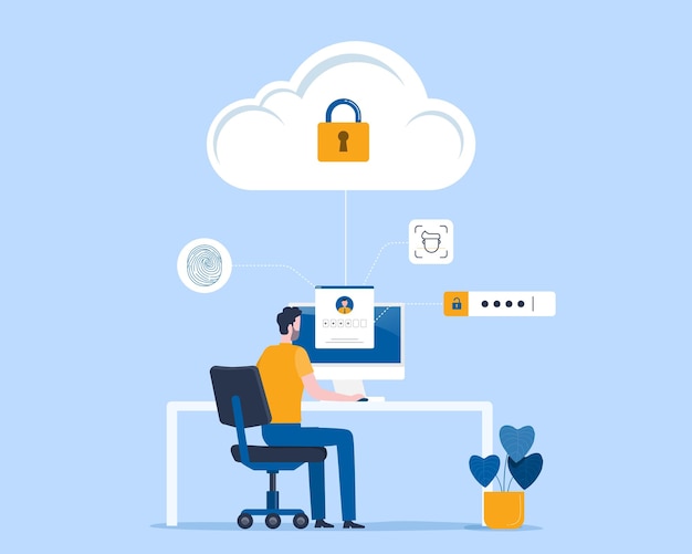 Twórcy opracowują systemy ochrony danych w chmurze i konstrukcję płaskiego wektora Cloud security concep