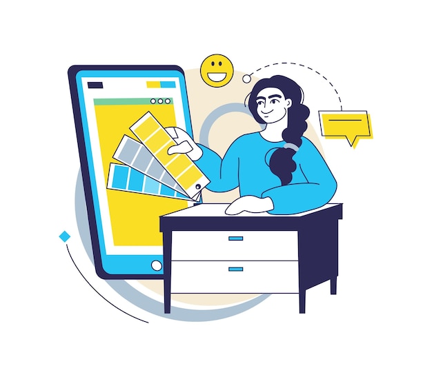 Tworzenie treści Projektant stron internetowych Twórczy profesjonalni blogerzy pracują Technologia mediów społecznościowych Interfejs Smartphone UX Projekt graficzny Paleta kolorów Rozwój bloga Koncepcja wektorowa