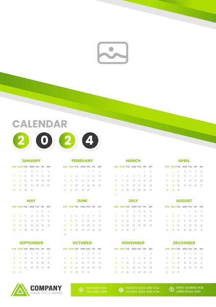 Plik wektorowy tydzień ilustracji wektorowych kalendarza ściennego 2024 rozpoczyna się w niedzielę prosty szablon projektu planisty 2024