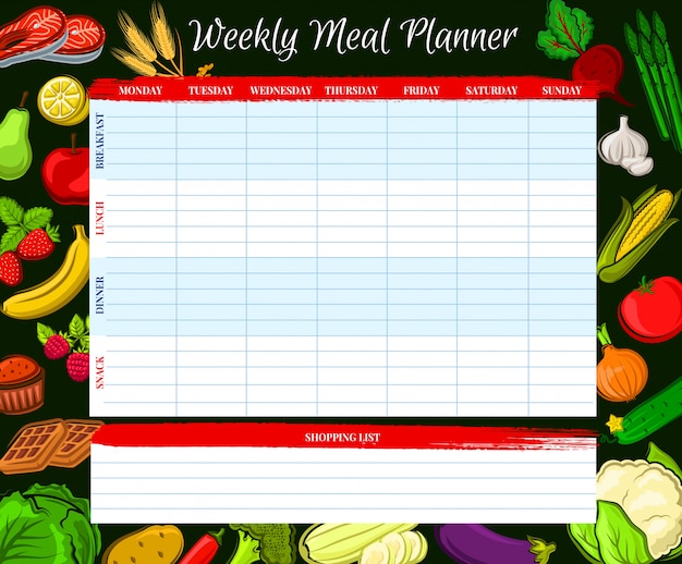 Tygodniowy Plan Posiłków, Dziennik Planu Tygodnia żywności Wektorowej