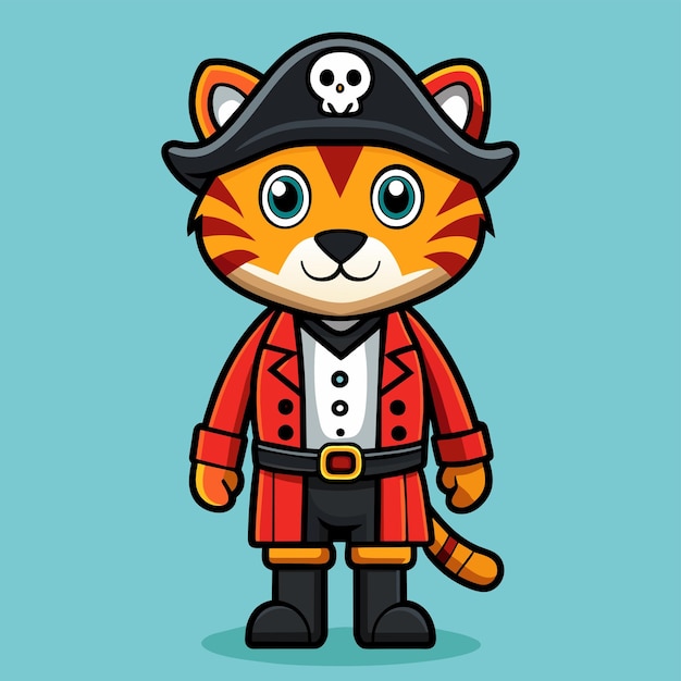 Plik wektorowy tygrys w kostiumie pirata ręcznie narysowany płaski stylowy naklejka kreskówkowa ikonka koncepcja odizolowana