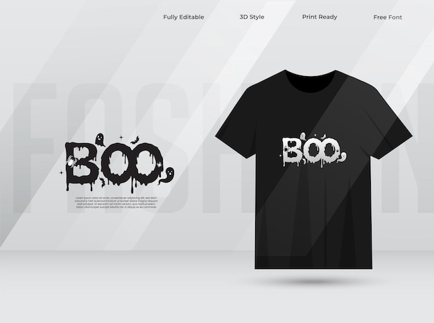 Typografia Boo projekt koszulki na przyjęcie Halloween z nietoperzami, duchami i pająkami Projekt tekstu Boo