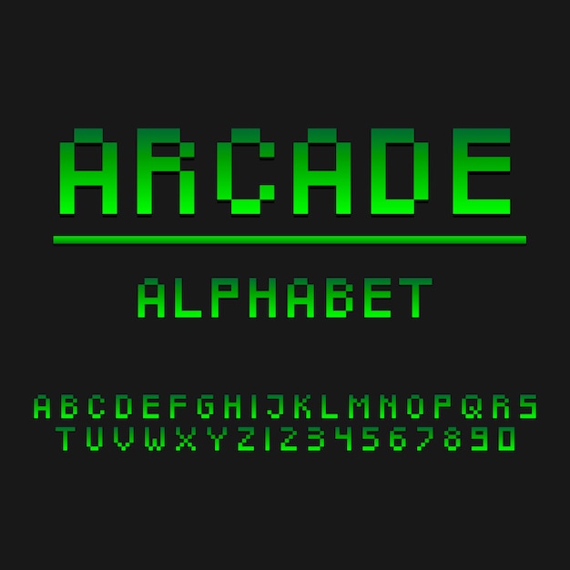 Typografia Gracz Arcade Styl Alfabetu. Ozdobne Czcionki Nowoczesnej Czcionki. Zestaw Liter I Cyfr.