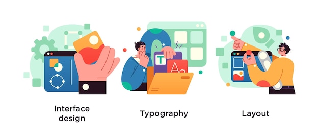 Typografia interfejsu i koncepcja układu z małymi ludźmi