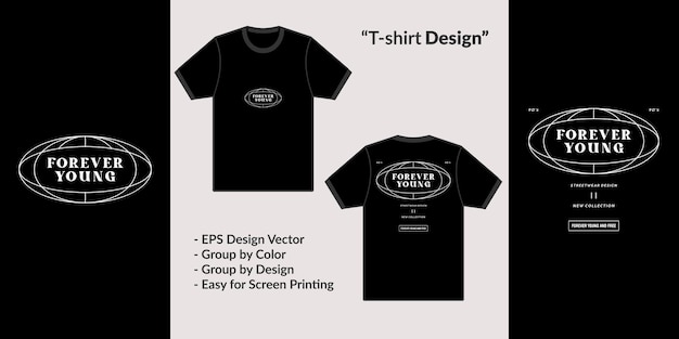 Typografia na zawsze młody projekt streetwearowy dla premium tshirt vector odzieżowych towarów