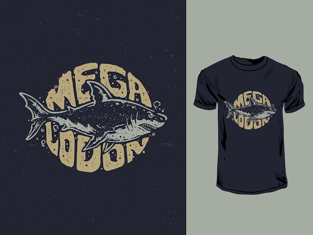 Plik wektorowy typografia rekina megalodon z ilustracją koszulki w stylu vintage