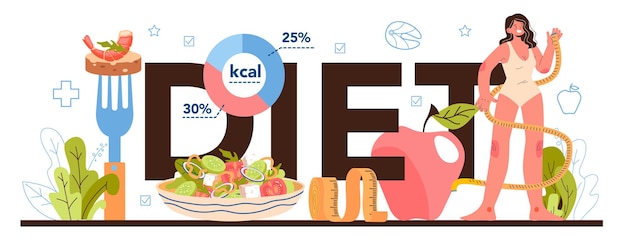 Typograficzny Nagłówek Diety. Terapia żywieniowa Ze Zdrową żywnością
