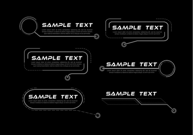 Tytuły objaśnień cyfrowych. Zestaw szablonu ramy futurystycznego science fiction HUD. Element układu dla sieci Web. Nowoczesne banery dolnej trzeciej do prezentacji na czarnym tle.