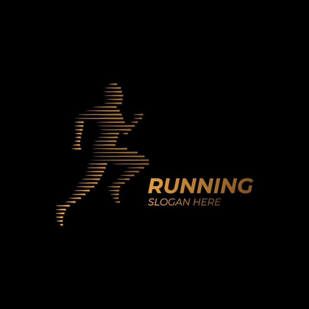 Uciekinier Logo Ikona Abstrakcyjne linie sylwetka Fast Effect Runner Gold Vector Illustration