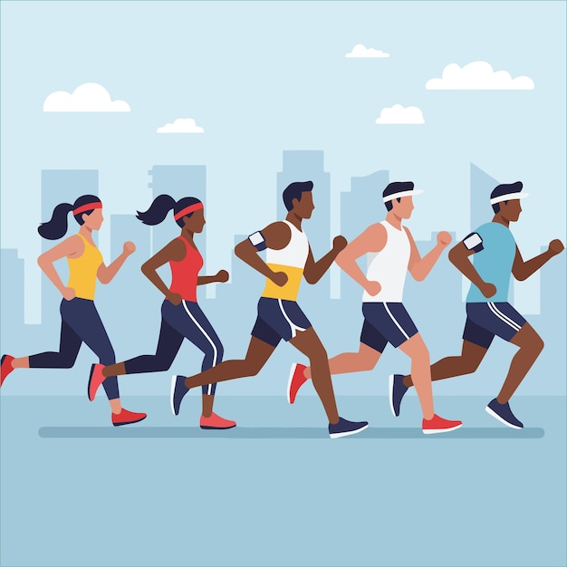 Uczestnicy maratonu miejskiego bieganie Sport fitness
