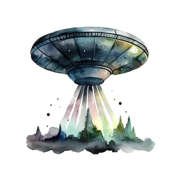 Ufo Akwarela Holiday Vector Illustration Galaxy Space Humanoid