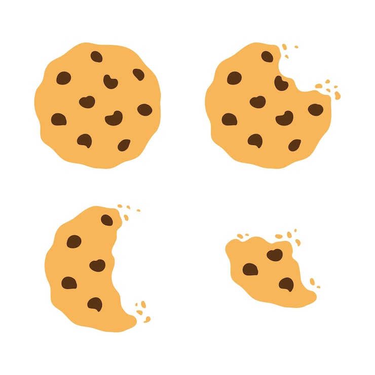 Wektor ugryziony plik cookie z kawałkami czekolady.