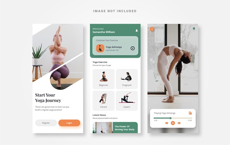 Wektor ui design yoga kuy prosta aplikacja do ćwiczeń