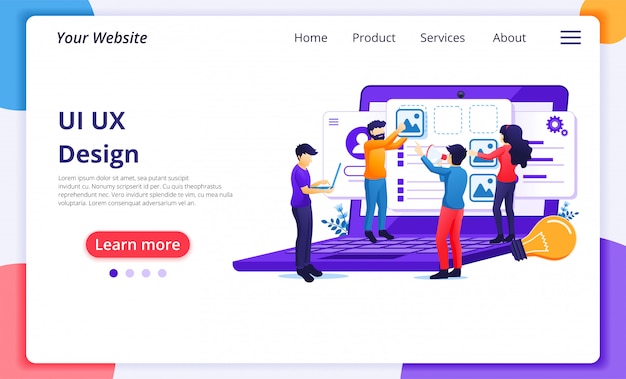 Ui Koncepcja Ux, Ludzie Tworzący Zawartość Aplikacji I Miejsce Tekstowe. Szablon Strony Docelowej Witryny