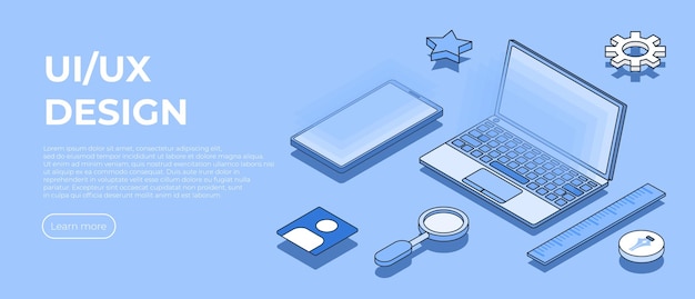 Ui uxdesign izometryczna scena Tworzenie interfejsu użytkownika Nowoczesny styl izometryczny ilustracji wektorowych